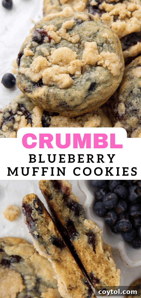 Blueberry Muffin Cookie Bliss: Crumbl-Style with Streusel 18 Pin image for Homemade Crumbl Blueberry Muffin Cookies with Streusel