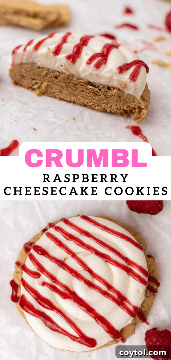 Irresistible Crumbl Raspberry Cheesecake Cookies 17 Beautiful Pinterest pin for Crumbl Raspberry Cheesecake Cookies recipe