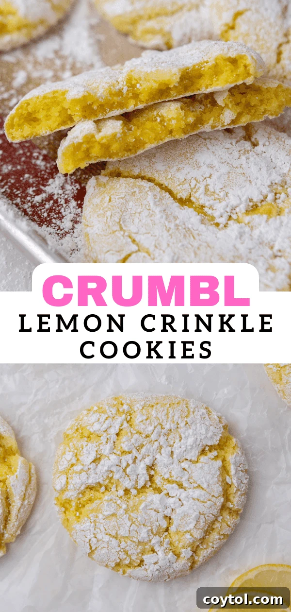 Vibrant Crumbl lemon crinkle cookies, perfect for pinning on Pinterest