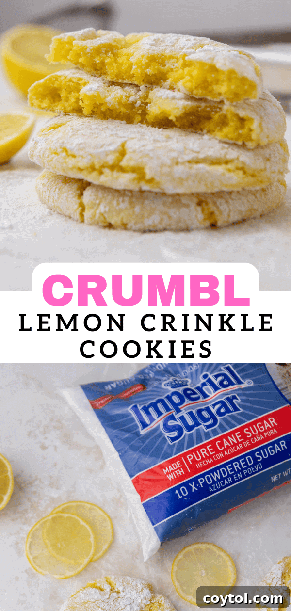 Delicious and easy Crumbl lemon crinkle cookie recipe graphic