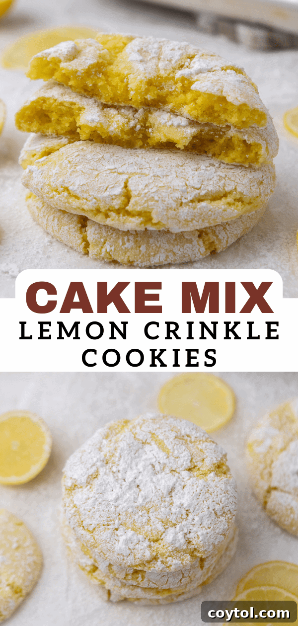 Lemon crinkle cookies made with cake mix, a quick and simple dessert idea