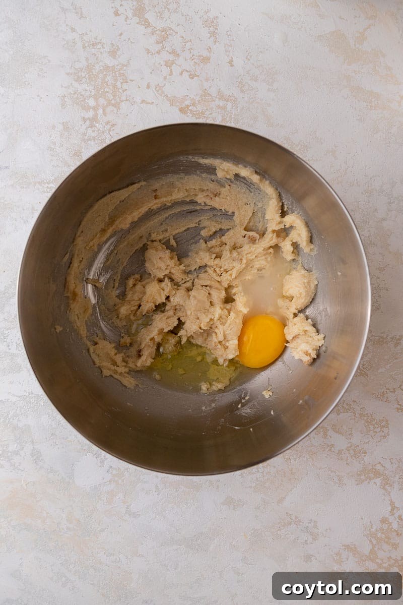 Creamed butter and sugar in a mixing bowl, ready for the next steps