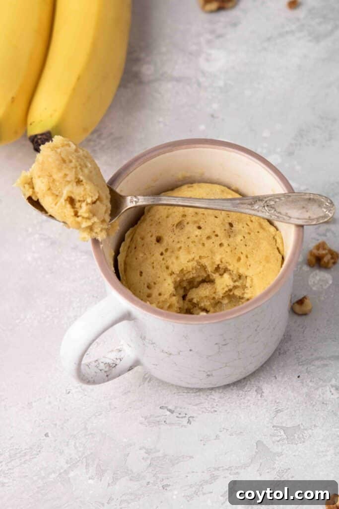 Delicious microwave banana bread mug cake for one
