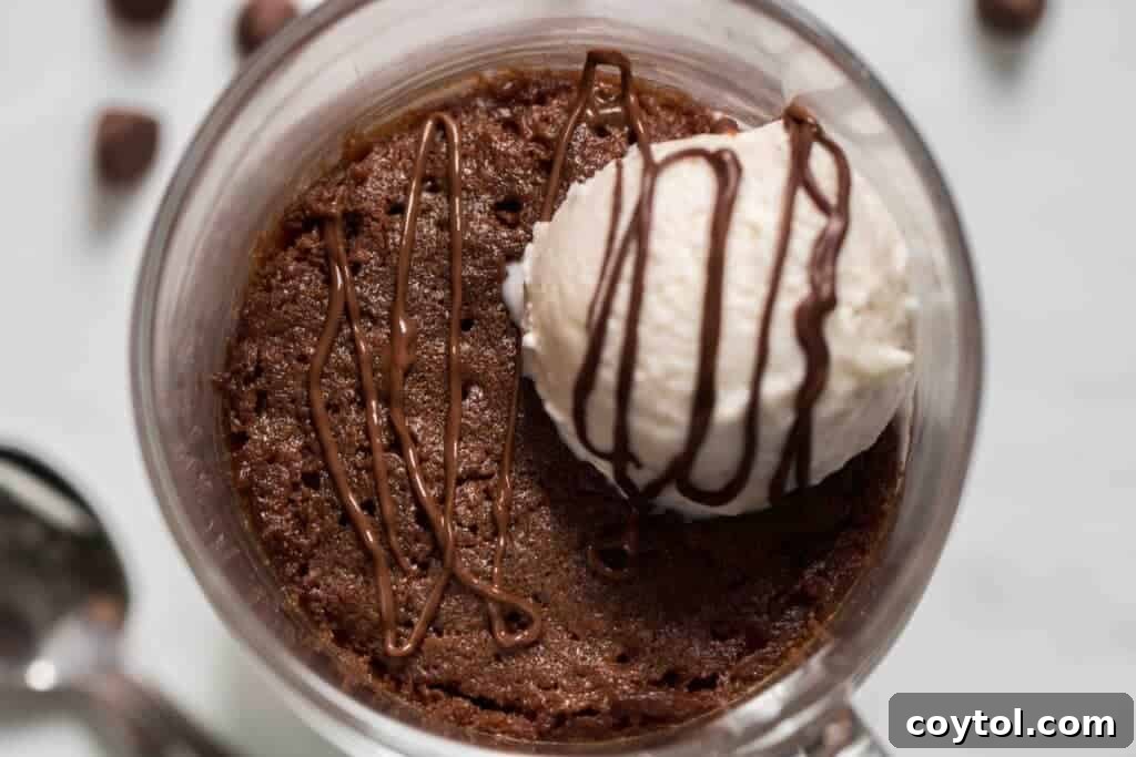 A rich, fudgy mug brownie recipe, freshly made