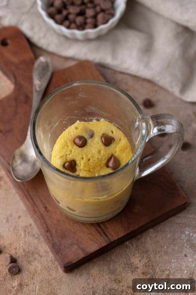 A healthy protein cake in a mug, ideal for post-workout