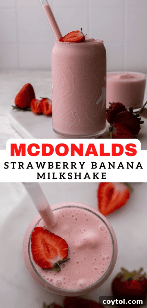 McDonalds strawberry banana smoothie in a glass with a straw