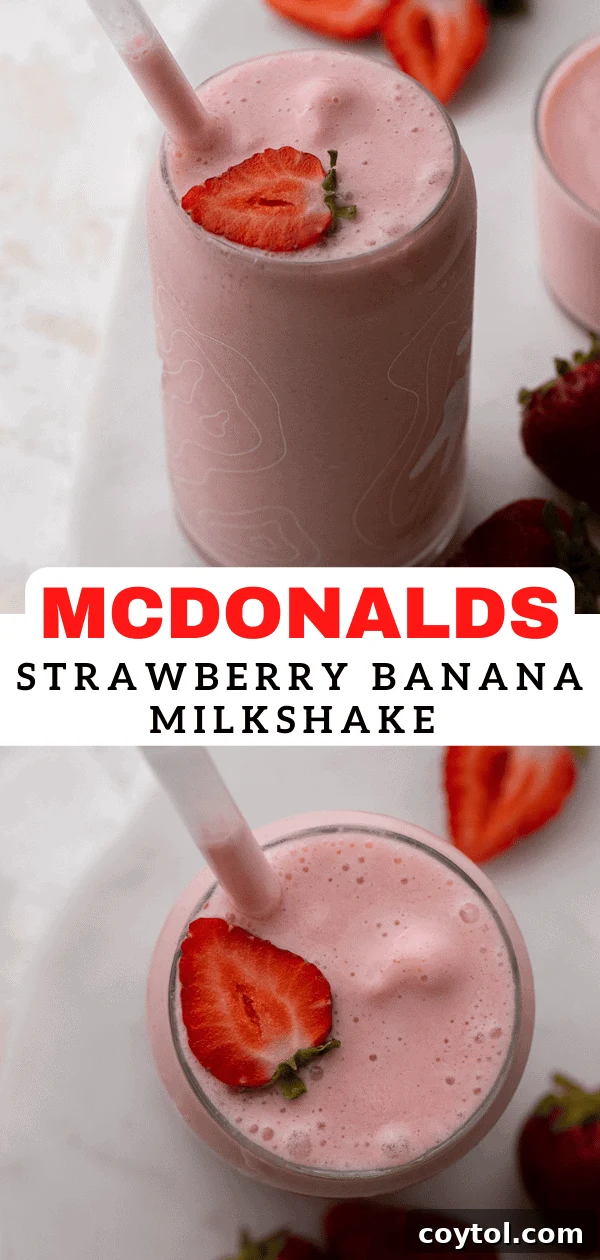 Two glasses of McDonald's strawberry banana smoothie with fresh fruit