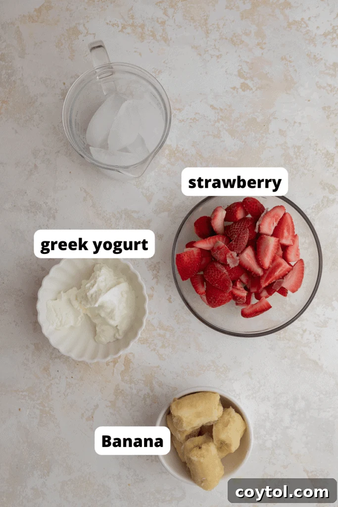 Close-up of a McDonald's Strawberry Banana Smoothie Copycat with fresh strawberries