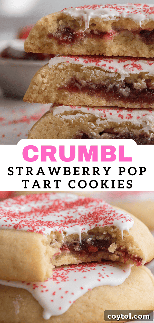 Delicious homemade Crumbl Strawberry Pop Tart Cookies with detailed description for Pinterest