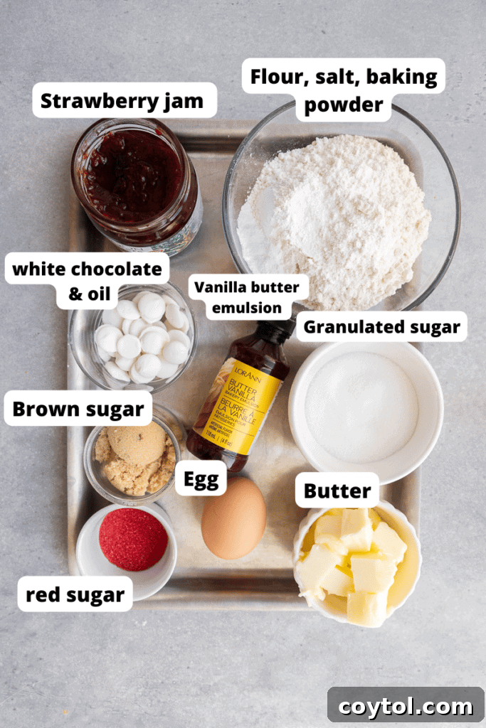 Key ingredients for making homemade strawberry pop tart cookies