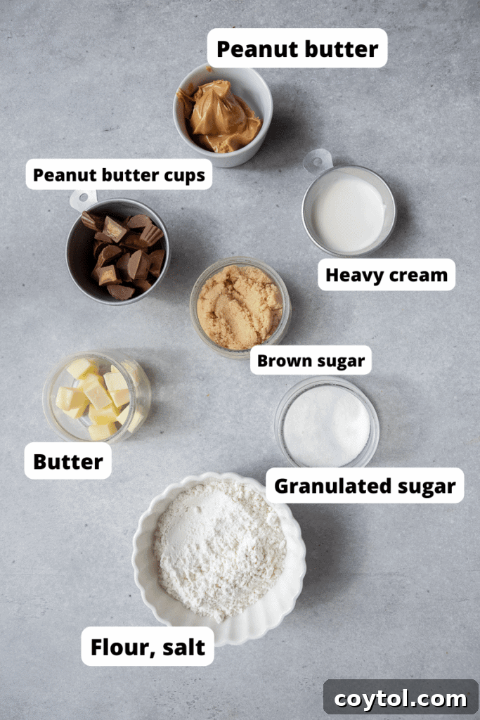 Ingredients for safe-to-eat peanut butter cookie dough laid out