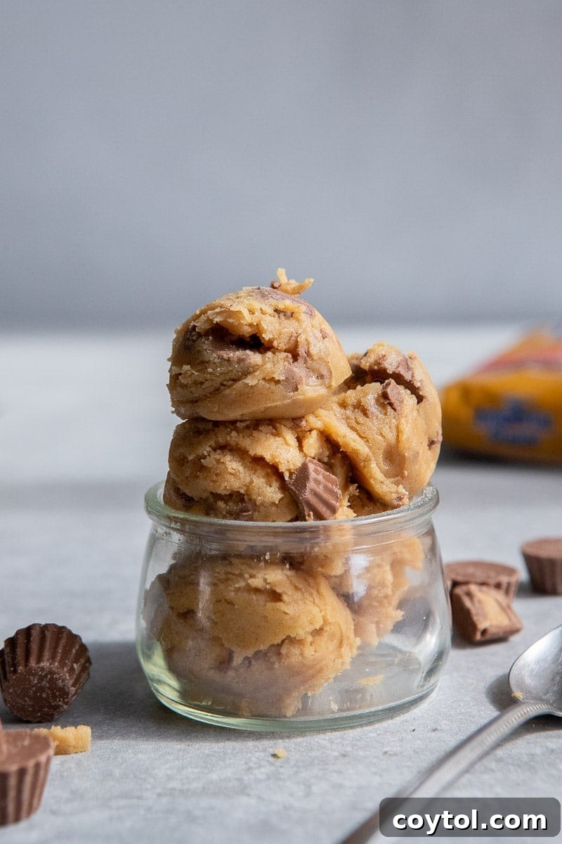 Reese's peanut butter cookie dough, ready to be enjoyed with mix-ins
