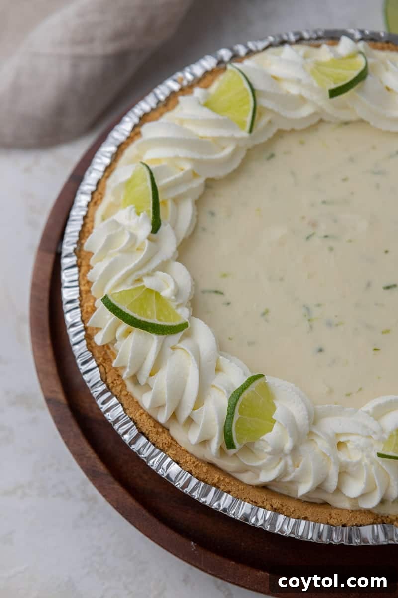 No bake key lime pie chilling in the refrigerator