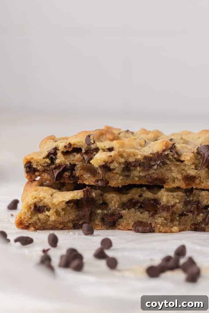 The Ultimate Single Serve Chocolate Chip Cookie Recipe 4 A single chocolate chip cookie broken in half, showing its gooey center