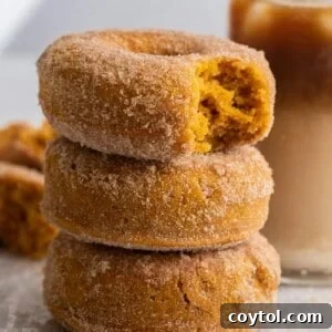 Close up of pumpkin spice donuts stacked