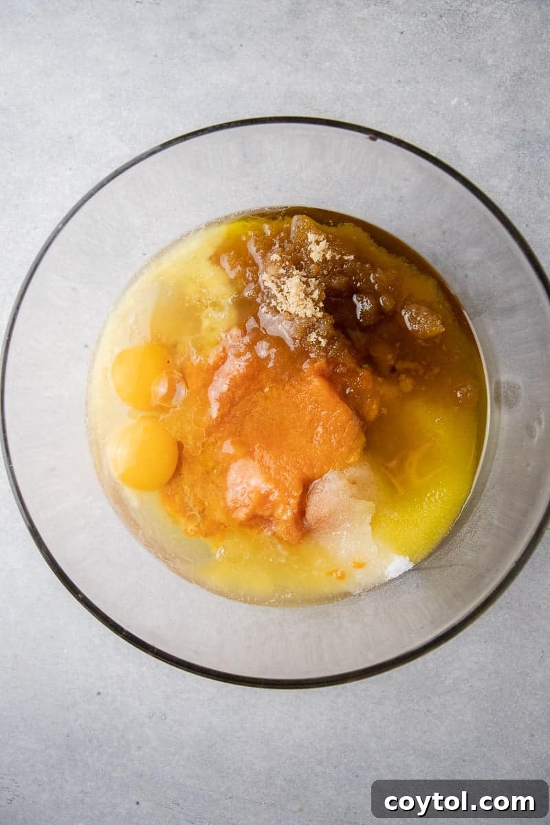 Wet ingredients in a bowl
