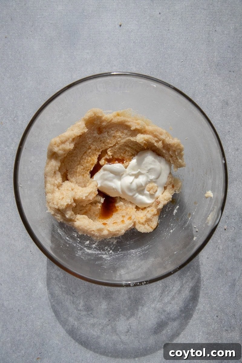 Creamed butter and sugar in a bowl