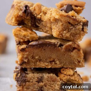 Close-up of Nutter Butter cookie bars stacked, a delicious and easy peanut butter treat.