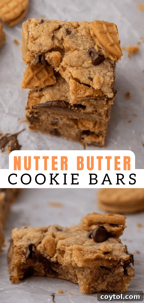 Delicious Nutter Butter bars, a perfect peanut butter dessert. Pin this recipe!
