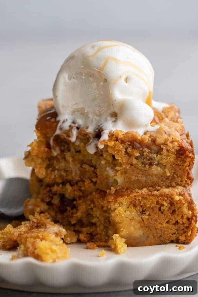 Pumpkin crunch cake with ice cream