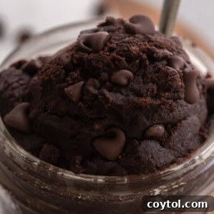Scoop of brownie batter in a cup