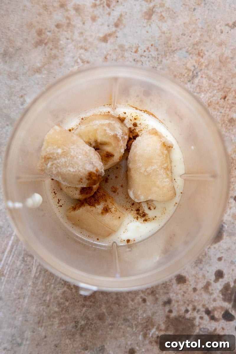 Peanut Butter Banana Pupsicles for Dogs 5 Ingredients for dog treats in a blender before blending