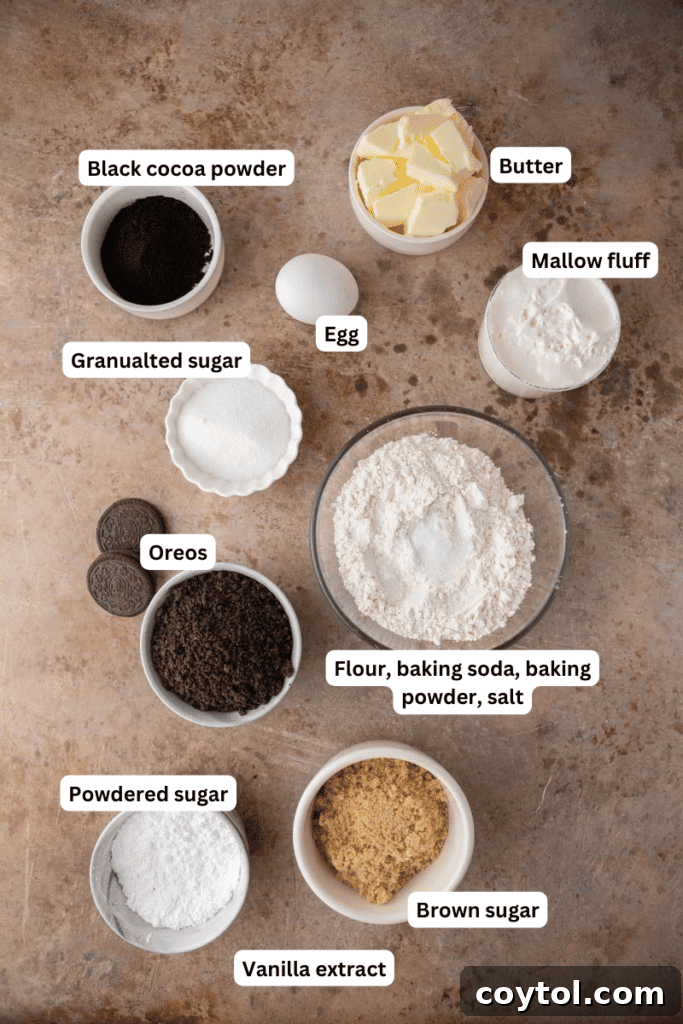 Crumbl's Mallow Oreo Dream Sandwich 3 Ingredients on the counter