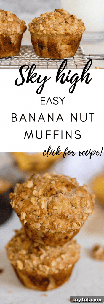 Banana walnut muffin recipe pin for Pinterest.