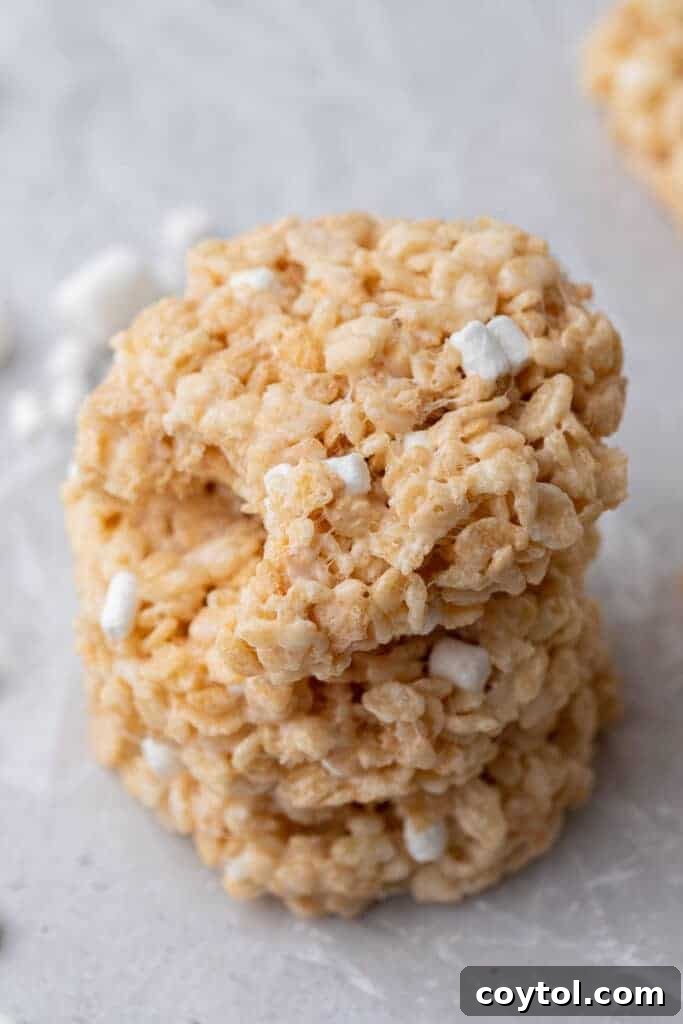 Crumbl-Style No-Bake Rice Krispies Treats 12 Crumbl Rice Krispie bars cookies stack