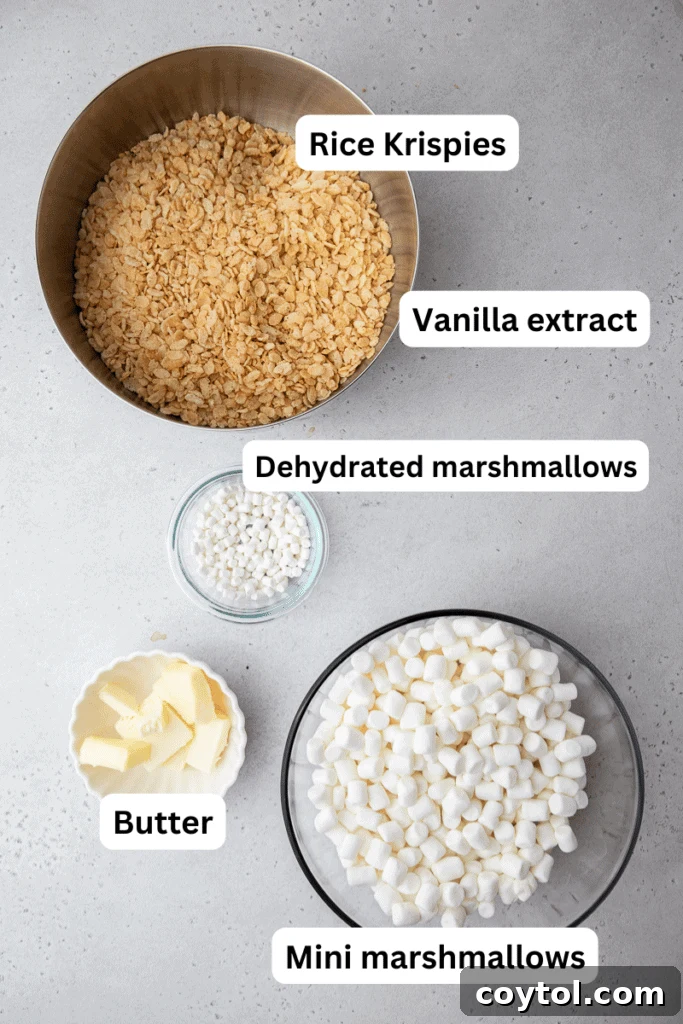 Crumbl-Style No-Bake Rice Krispies Treats 3 Ingredients on the counter top for Rice Krispie cookies
