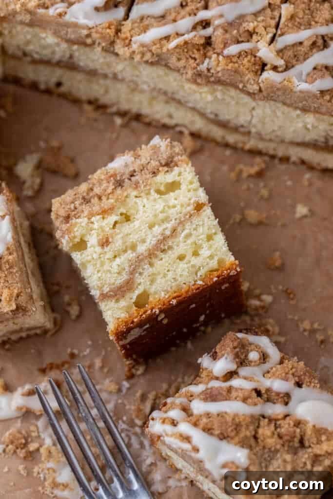 Slice of better than Starbucks coffee cake with glaze