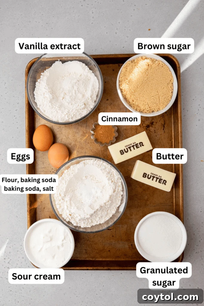 Ingredients for coffee cake laid out on a counter