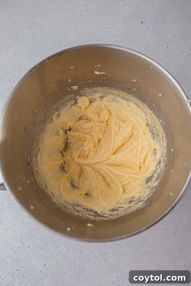 Creamed butter and sugar in a mixing bowl