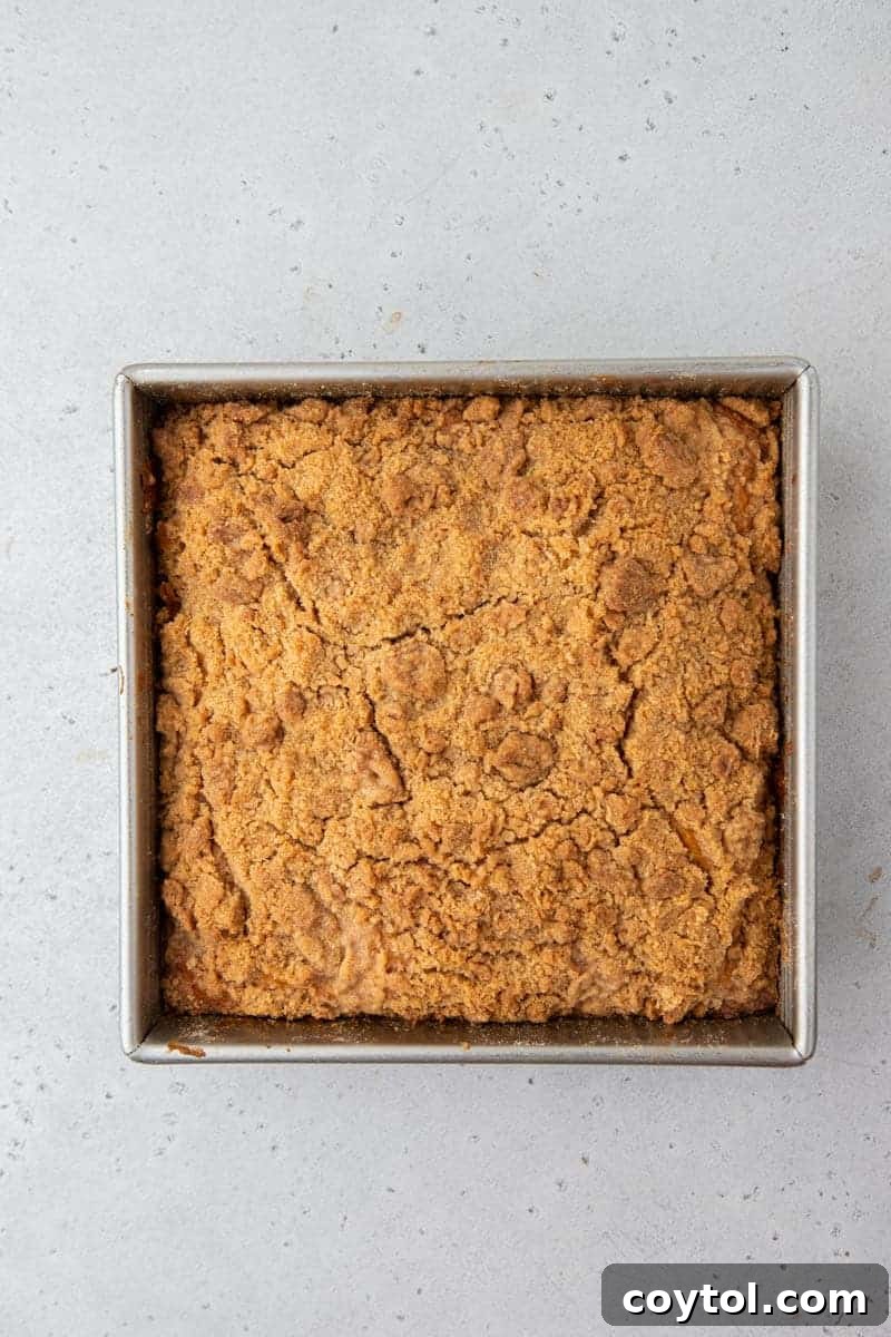 Baked coffee cake in a pan, golden brown