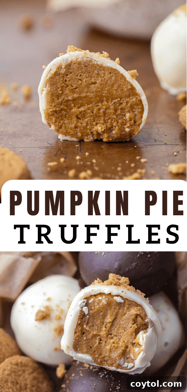 Pumpkin pie truffles arranged on a fall-themed background