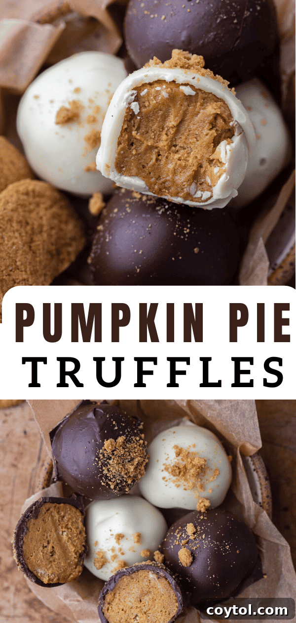 Close-up of a stack of pumpkin pie truffles with a warm aesthetic