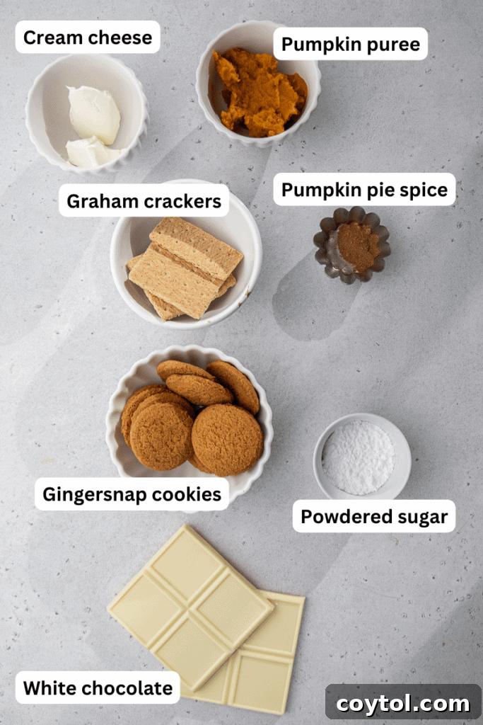 Assorted ingredients laid out on a kitchen counter for pumpkin truffles