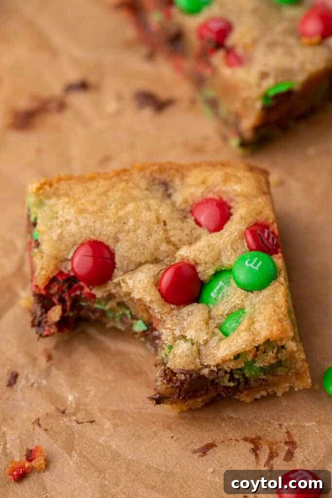 Christmas blondie with a bite taken out of it