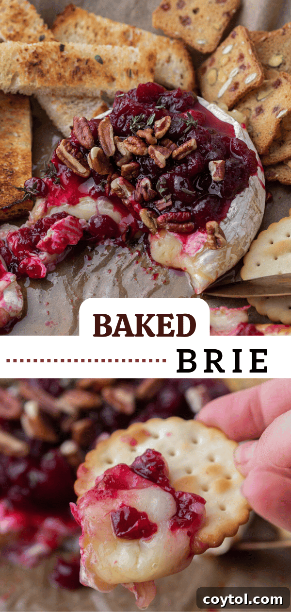 Pinterest photo for holiday baked brie recipe
