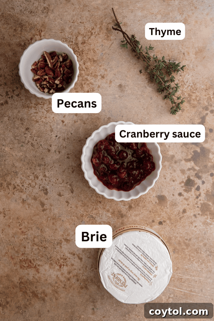 Ingredients for Baked Brie on a kitchen counter