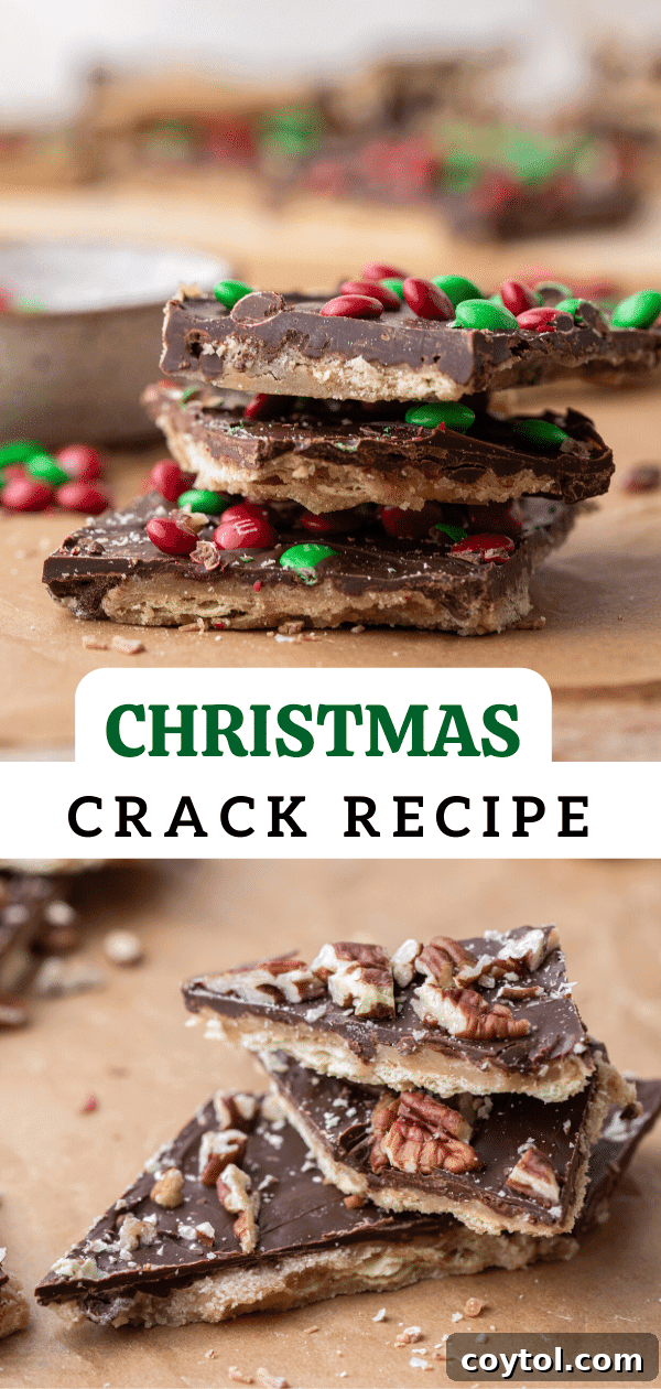 Beautifully arranged pieces of Christmas Crack recipe with festive decorations.