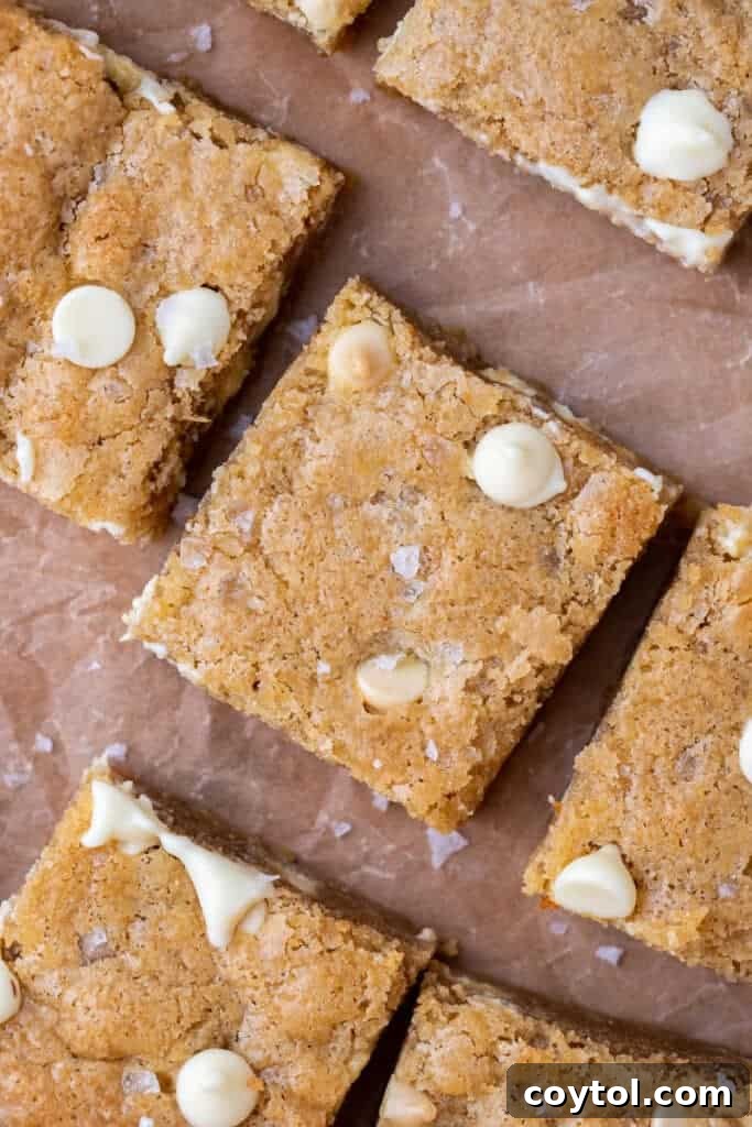 Overhead shot of white chocolate blondies