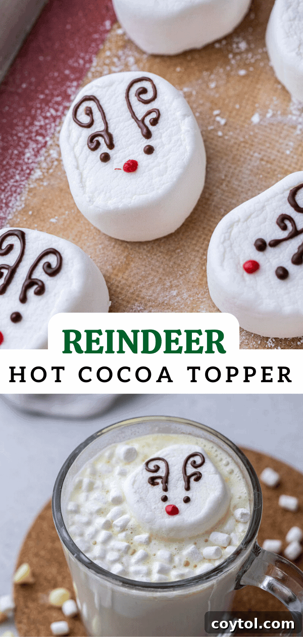 Pinterest collage featuring reindeer marshmallow hot cocoa toppers, ideal for holiday inspiration