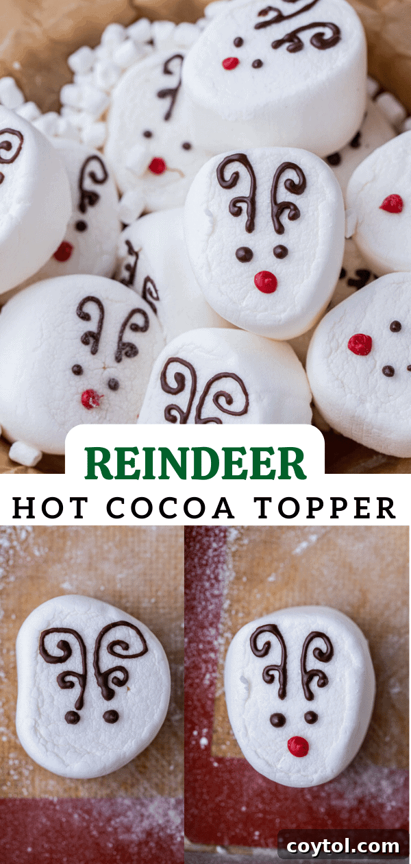 Pinterest collage of reindeer marshmallow hot cocoa toppers perfect for pinning and holiday planning