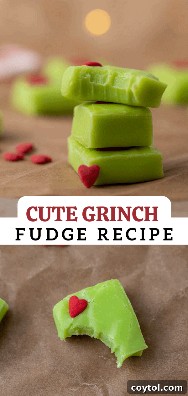 Grinch fudge recipe pin image for Pinterest