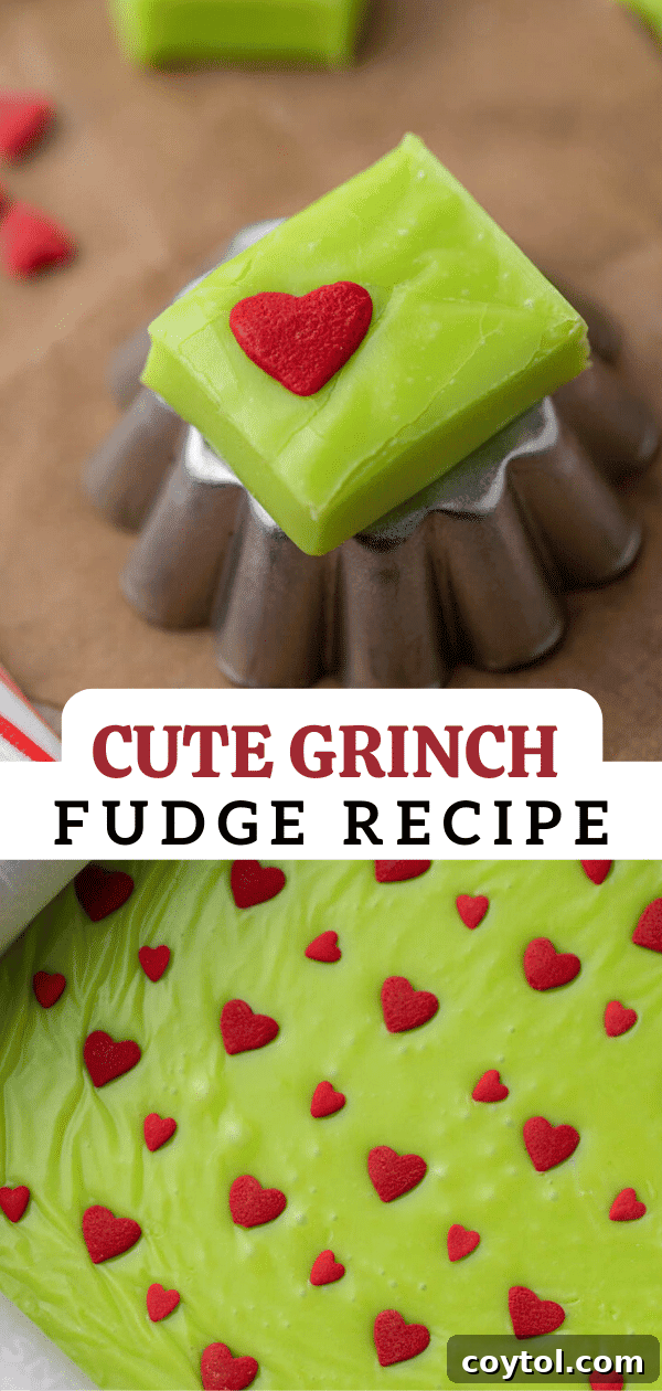 Another Grinch fudge recipe pin graphic for social media