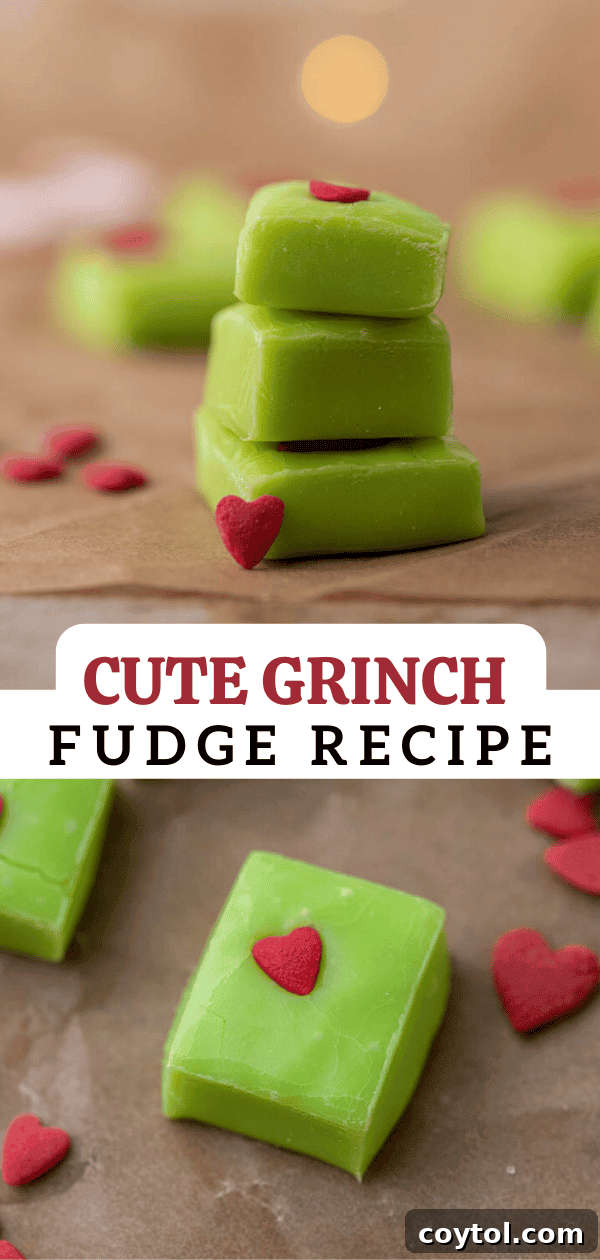 Grinch fudge Christmas dessert recipe pin image