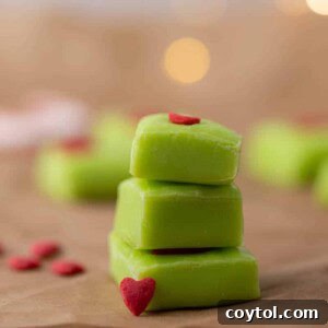 Stack of thick green Grinch fudge
