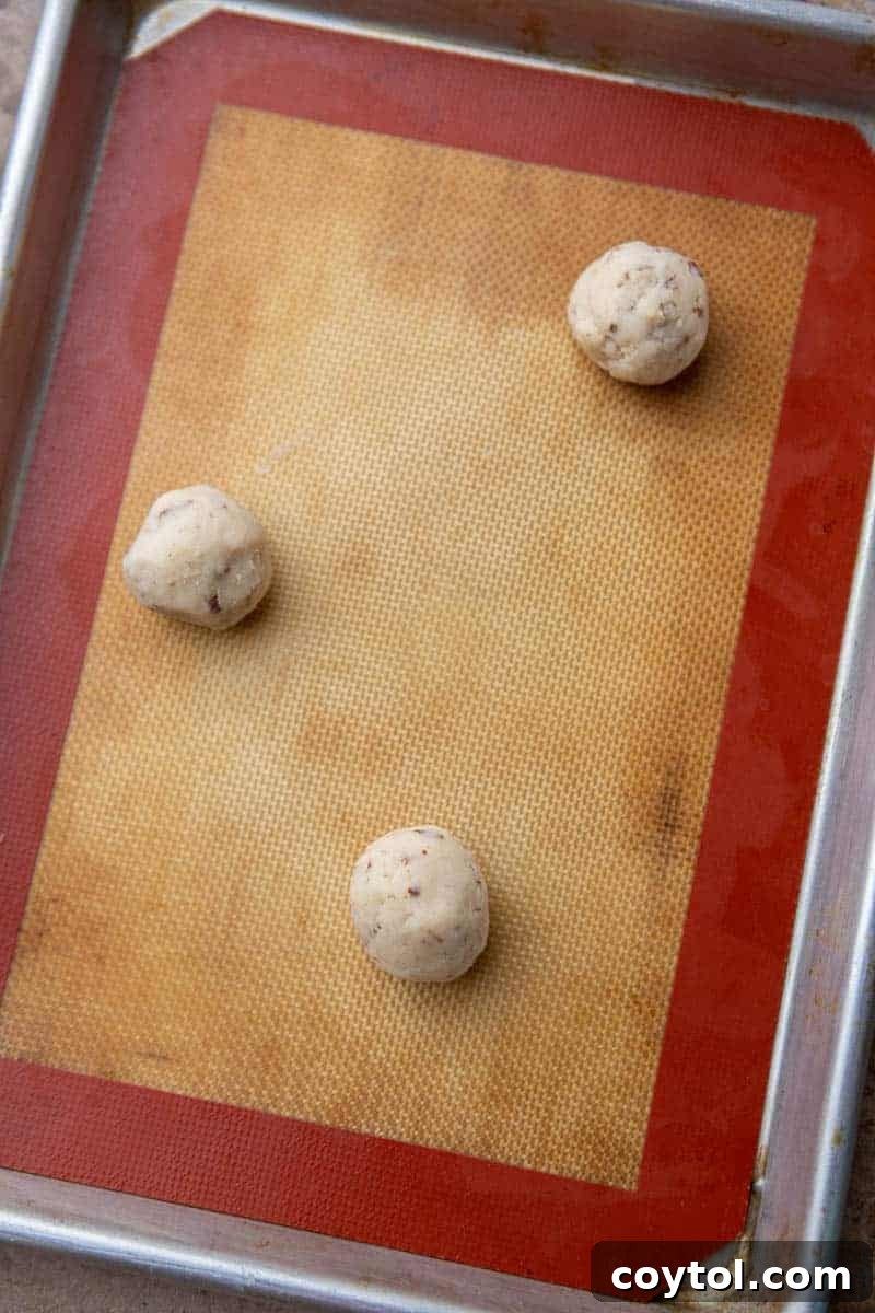 Cookie dough in a baking sheet