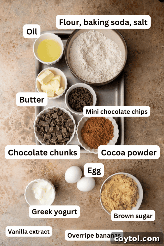 Decadent Double Chocolate Banana Loaf 3 ingredients on the counter